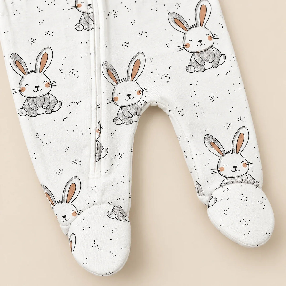 Tiny Bunny | ZB bunny-print footed zipper baby romper, alternate view 3