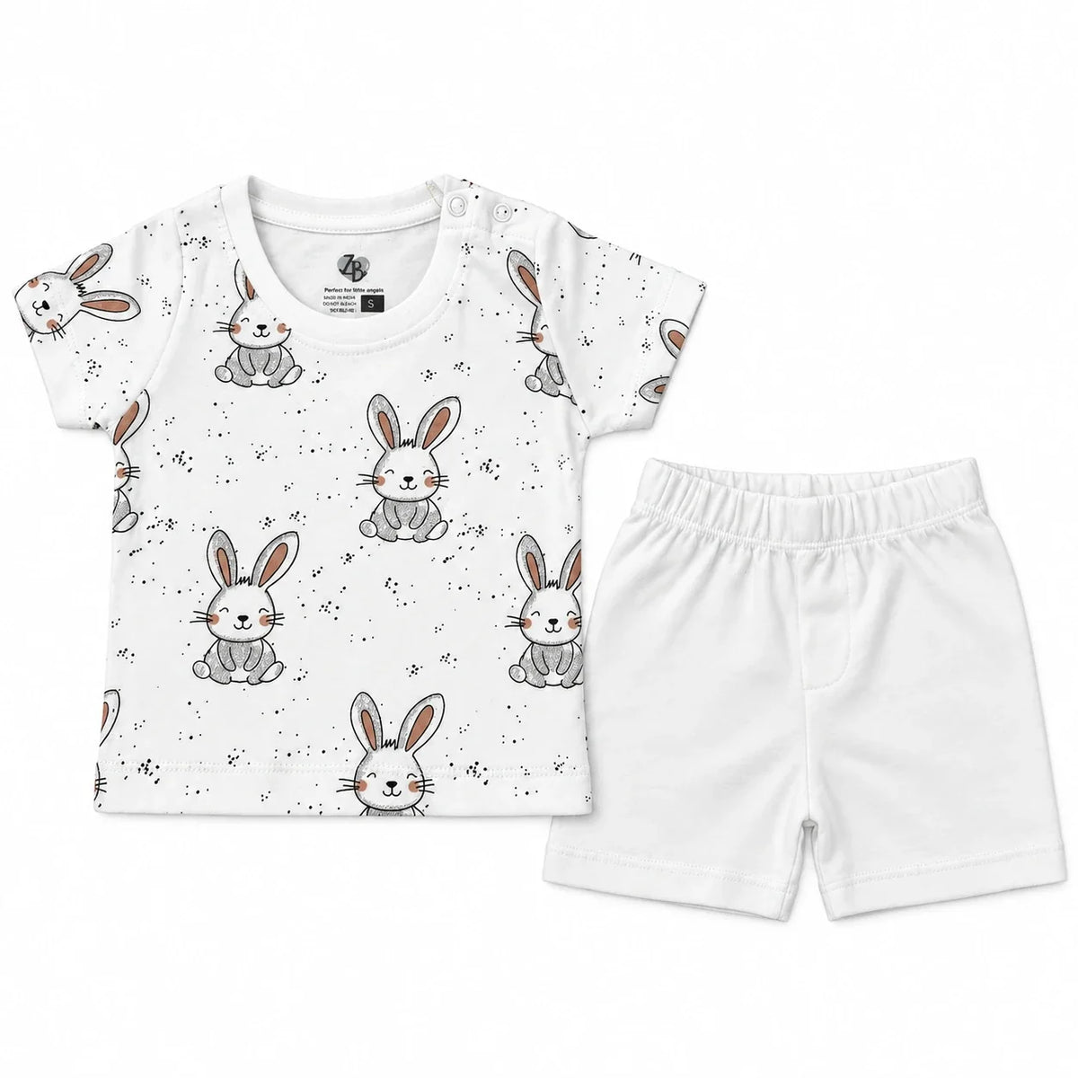 Tiny Bunny | ZB bunny-print top and shorts baby set, full outfit view