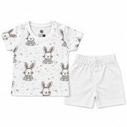 Tiny Bunny | ZB bunny-print top and shorts baby set, full outfit view