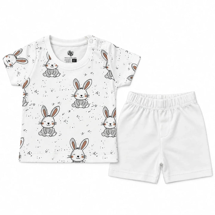 Tiny Bunny | ZB bunny-print top and shorts baby set, full outfit view