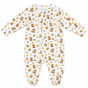 Tiny Tails | ZB woodland-print footed zipper baby romper, full product view