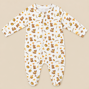 Tiny Tails | ZB woodland-print footed zipper baby romper, alternate view 1