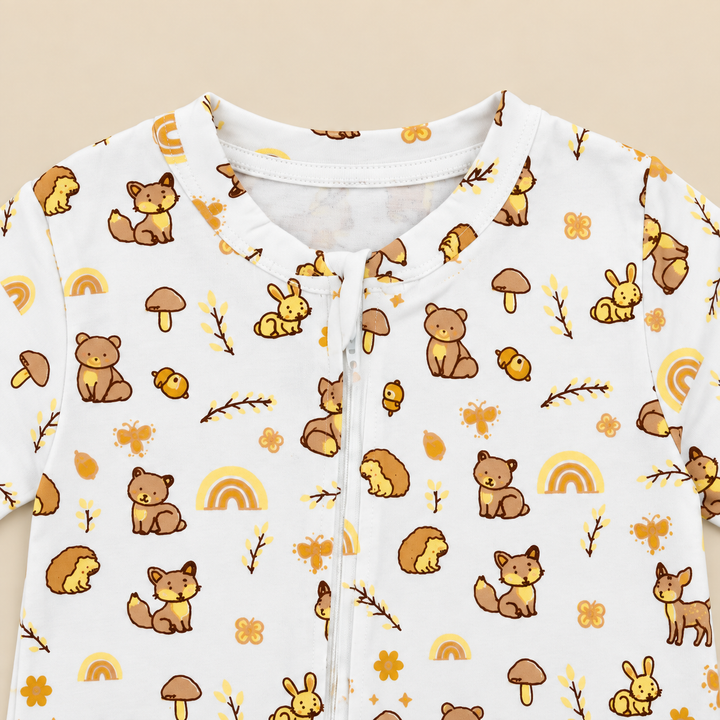 Tiny Tails | ZB woodland-print footed zipper baby romper, alternate view 4